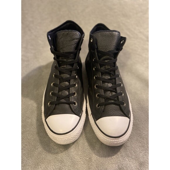Converse All Star Chuck Taylor Leather Shoes Men’s 13 Black High Top Sneakers - Picture 7 of 16